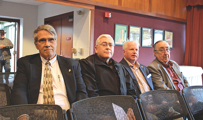County Administrator Mike Hatfield, county supervisors Tim Boardwine and Rusty Peters and county board Chair J.H. Rivers attend last week’s Department of Energy update.  KENNETH CROWSON PHOTO